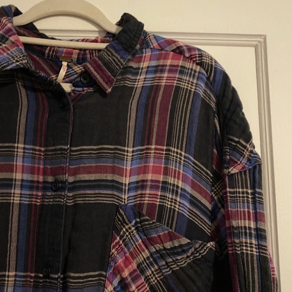 Free People Nordic Side Lace-Up Flannel Button Down Top Size Large - Picture 6 of 10